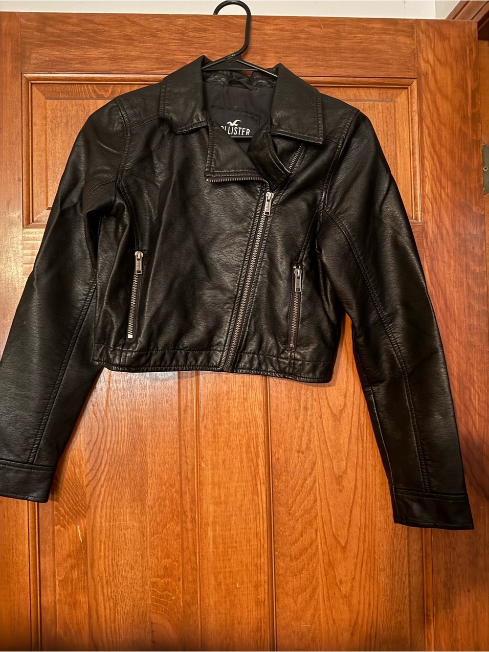Hollister Black Faux Leather Cropped Moto Jacket
